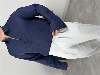 PAMUK KETEN UZUNKOL GÖMLEK LACİVERT