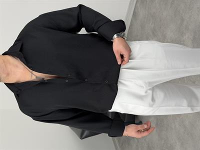 PAMUK KETEN UZUNKOL GÖMLEK SİYAH