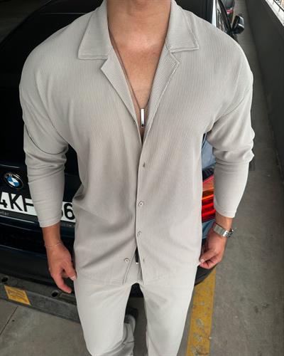 Pamuk Örme Kumaş Uzun Kol Fitilli Gömlek