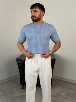 PAMUK TRİKO BİSİKLET YAKA TİŞÖRT BEBE MAVİ