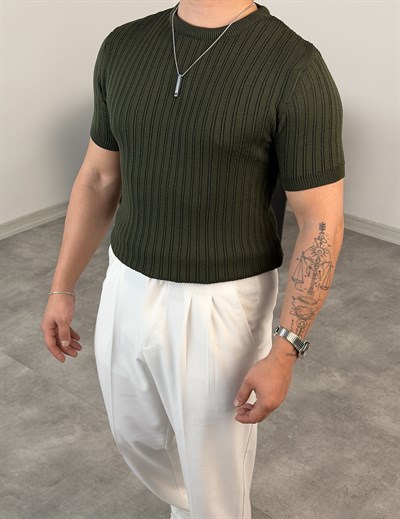 PAMUK TRİKO BİSİKLET YAKA TİŞÖRT HAKİ YEŞİL