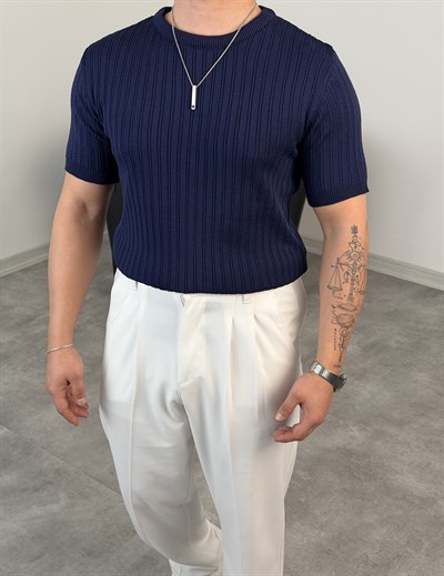 PAMUK TRİKO BİSİKLET YAKA TİŞÖRT LACİVERT