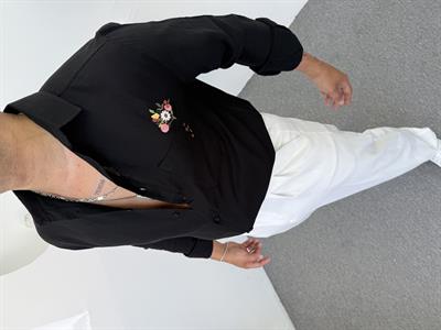 Papatya Desen Keten Gömlek Siyah