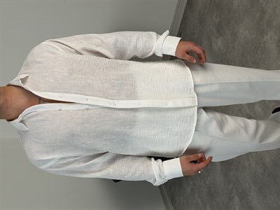 PERA KETEN UZUNKOL OVERSİZE GÖMLEK BEYAZ