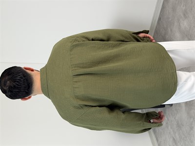 PERA KETEN UZUNKOL OVERSİZE GÖMLEK HAKİ YEŞİL