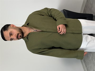 PERA KETEN UZUNKOL OVERSİZE GÖMLEK HAKİ YEŞİL