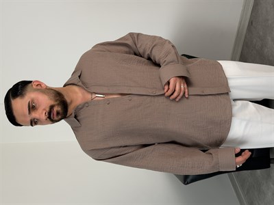 PERA KETEN UZUNKOL OVERSİZE GÖMLEK KİREMİT