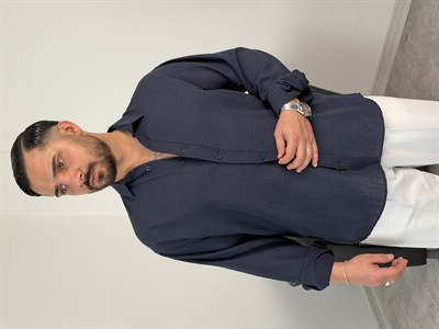 PERA KETEN UZUNKOL OVERSİZE GÖMLEK LACİVERT