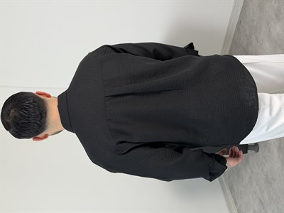 PERA KETEN UZUNKOL OVERSİZE GÖMLEK SİYAH