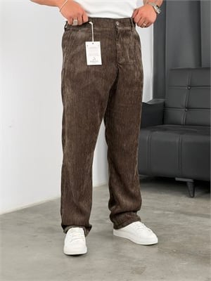 Pileli %100 Kadife Baggy Pantolon Koyu Haki Yeşil