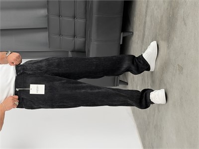 Pileli %100 Kadife Baggy Pantolon Siyah