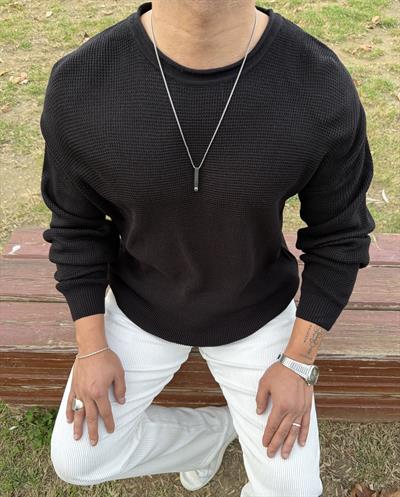 PİS YAKA %100 TRİKO OVERSİZE SWEATSHİRT SİYAH