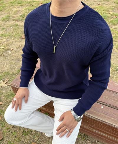 PİS YAKA %100 TRİKO OVERSİZE SWEATSHİRT LACİVERT