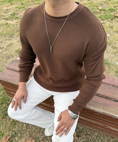 PİS YAKA %100 TRİKO OVERSİZE SWEATSHİRT ACI KAHVE