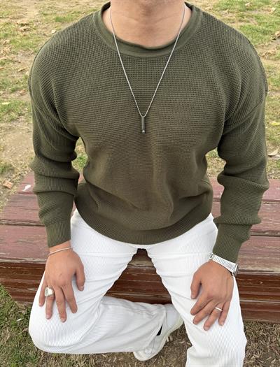 PİS YAKA %100 TRİKO OVERSİZE SWEATSHİRT HAKİ YEŞİL