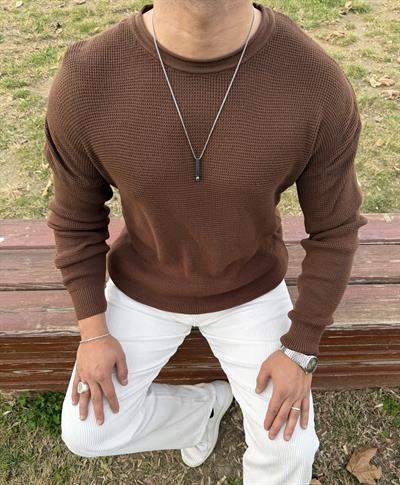 PİS YAKA %100 TRİKO OVERSİZE SWEATSHİRT ACI KAHVE