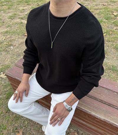 PİS YAKA %100 TRİKO OVERSİZE SWEATSHİRT SİYAH