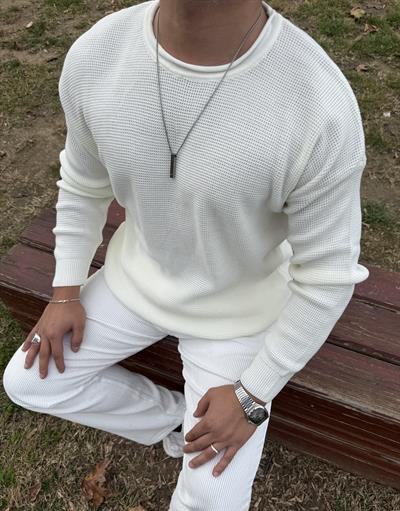 PİS YAKA %100 TRİKO OVERSİZE SWEATSHİRT BEYAZ