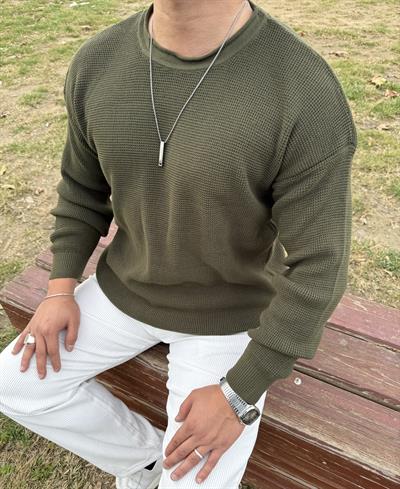 PİS YAKA %100 TRİKO OVERSİZE SWEATSHİRT HAKİ YEŞİL