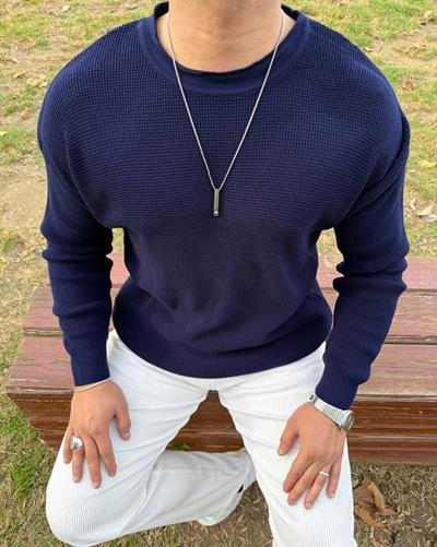 PİS YAKA %100 TRİKO OVERSİZE SWEATSHİRT LACİVERT