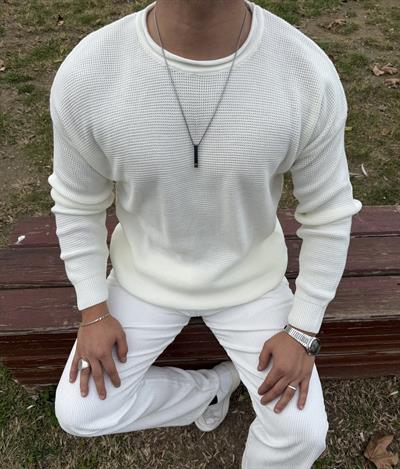 PİS YAKA %100 TRİKO OVERSİZE SWEATSHİRT BEYAZ