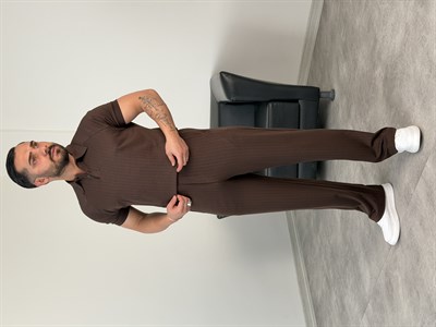 POLO YAKA ÇİZGİLİ OYS KUMAŞ TAKIM ACI KAHVE