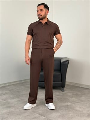 POLO YAKA ÇİZGİLİ OYS KUMAŞ TAKIM ACI KAHVE