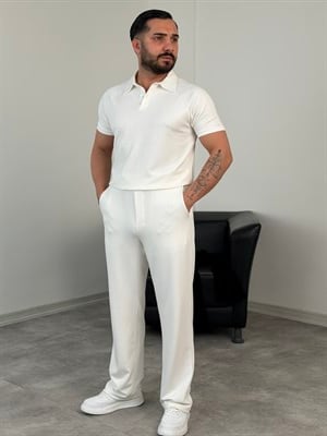 POLO YAKA ÇİZGİLİ OYS KUMAŞ TAKIM BEYAZ
