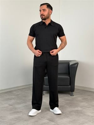 POLO YAKA ÇİZGİLİ OYS KUMAŞ TAKIM SİYAH