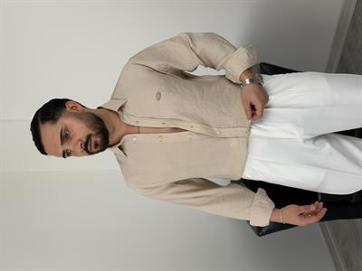 PREMİUM  P NAKIŞ MODAL KUMAŞ  UZUNKOL GÖMLEK BEJ