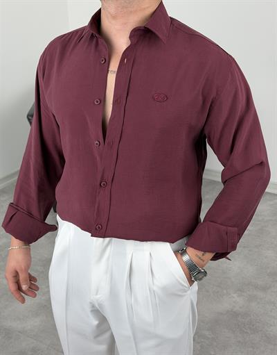 PREMİUM  P NAKIŞ MODAL KUMAŞ  UZUNKOL GÖMLEK MÜRDÜM