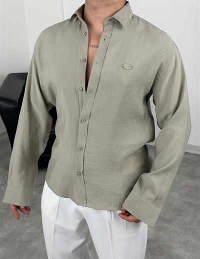 PREMİUM  P NAKIŞ MODAL KUMAŞ  UZUNKOL GÖMLEK SU YEŞİLİ