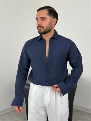 PREMİUM  P NAKIŞ MODAL KUMAŞ  UZUNKOL GÖMLEK LACİVERT