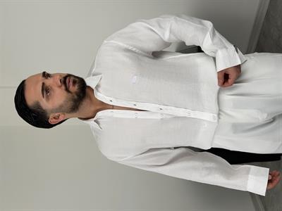 PREMİUM  P NAKIŞ MODAL KUMAŞ  UZUNKOL GÖMLEK BEYAZ