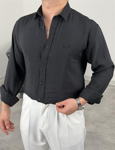 PREMİUM  P NAKIŞ MODAL KUMAŞ  UZUNKOL GÖMLEK SİYAH