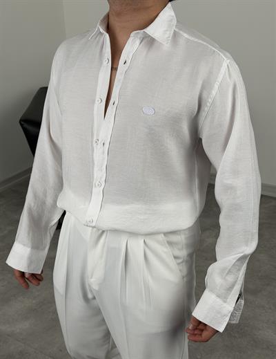 PREMİUM  P NAKIŞ MODAL KUMAŞ  UZUNKOL GÖMLEK BEYAZ