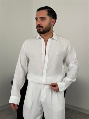 PREMİUM  P NAKIŞ MODAL KUMAŞ  UZUNKOL GÖMLEK BEYAZ
