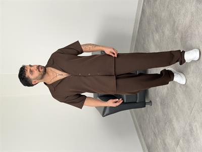 PREMİUM YAZLIK DABIL KUMAŞ TAKIM ACI KAHVE