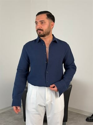 RAHAT KALIP %100 PAMUK MÜSLİN GÖMLEK LACİVERT