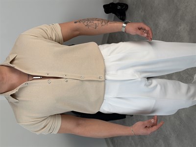 REGULAR FİT DUBLE KOL PAMUK ÖRME KISAKOL GÖMLEK BEJ