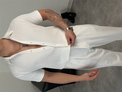 REGULAR FİT DUBLE KOL PAMUK ÖRME KISAKOL GÖMLEK BEYAZ