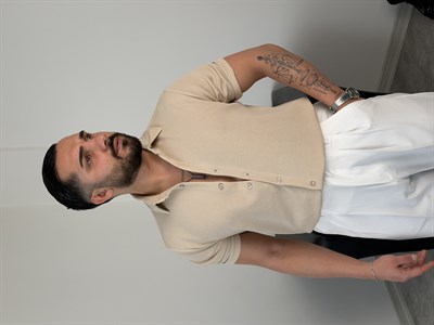 REGULAR FİT DUBLE KOL PAMUK ÖRME KISAKOL GÖMLEK BEJ