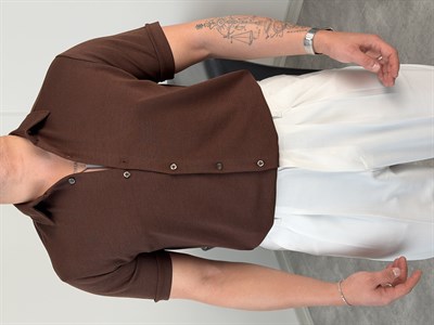 REGULAR FİT DUBLE KOL PAMUK ÖRME KISAKOL GÖMLEK ACI KAHVE