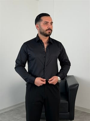 REGULAR FİT KLASİK POPLİN GÖMLEK SİYAH