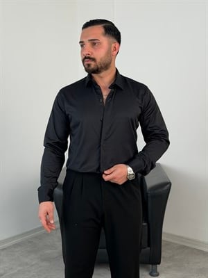 REGULAR FİT KLASİK POPLİN GÖMLEK SİYAH