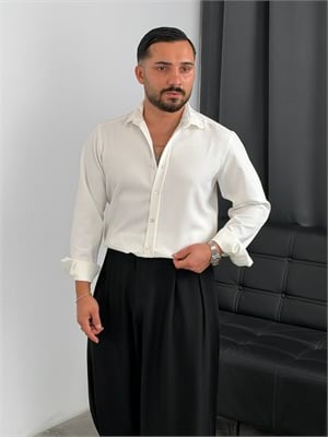 Regular Kalıp Dabıl Kumaş Uzunkol Gömlek Beyaz