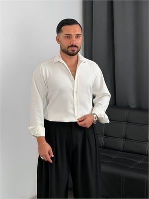 Regular Kalıp Dabıl Kumaş Uzunkol Gömlek Beyaz
