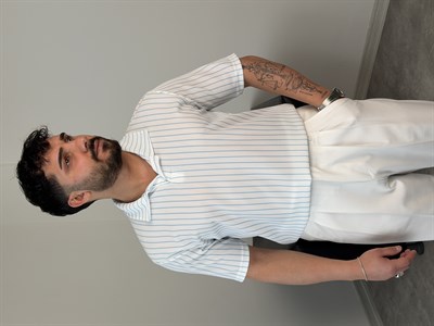 RENKLİ FİTİLLİ POLO YAKA OVERSİZE TİŞÖRT BEBE MAVİSİ