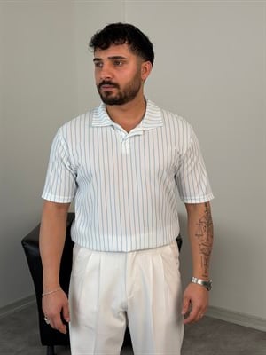 RENKLİ FİTİLLİ POLO YAKA OVERSİZE TİŞÖRT BEBE MAVİSİ