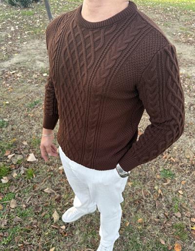 SAÇ ÖRGÜ BİSİKLET YAKA KALIN TRİKO ACI KAHVE